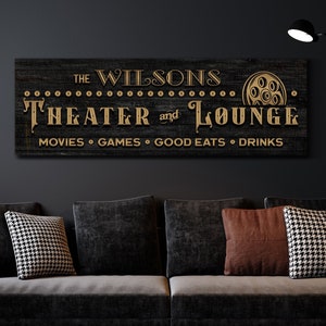 Personalized Theater & Lounge Sign, Family Lounge Sign, Home Theater Wall Decor, Rustic Vintage Theater Decor, Modern Farmhouse Wall Art