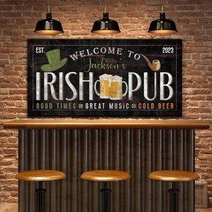 Insegna personalizzata del pub irlandese, decorazione personalizzata per il giorno di San Patrizio, decorazione della parete del bar nel seminterrato, insegna del bar del pub di casa, insegna della caverna dell&#39;uomo, stampa su tela vintage