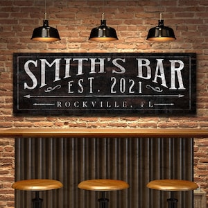 Personalized Bar Sign, Bar & Lounge Sign, Home Bar Decor, Rustic Pub Decor, Family Name Sign, Man Cave Sign, Modern Farmhouse Wall Art