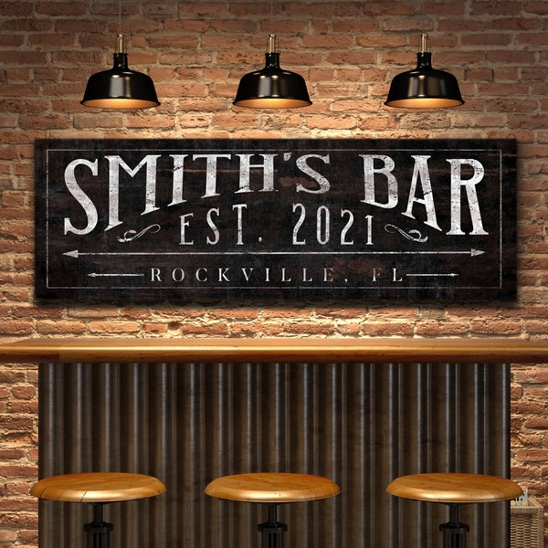 Personalized Bar Sign, Bar & Lounge Sign, Home Bar Decor, Rustic Pub Decor, Family Name Sign, Man Cave Sign, Modern Farmhouse Wall Art