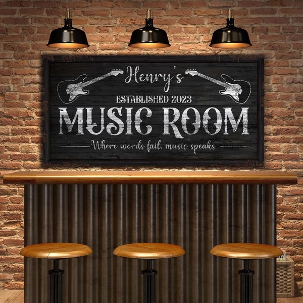Personalized Music Room Sign, Custom Studio Sign, Home Decor for Musician & Guitarist, Music Instruments Wall Art, Vintage Canvas Print