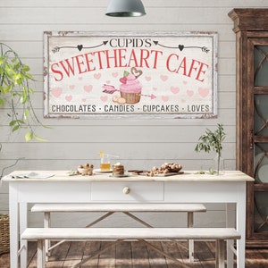 Cupid's Sweetheart Cafe Sign, Valentine's Day Kitchen Sign, Vday Home Wall Art, Vintage Farmhouse Kitchen Wall Decor, Large Canvas Print