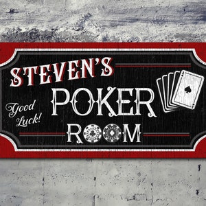 Cartello personalizzato per sala da poker, arte da parete vintage per sala da poker, decorazione da parete rustica per sala giochi, decorazione da parete personalizzata per caverna dell'uomo, stampa su tela di grandi dimensioni