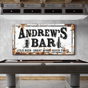 Personalized Name Bar Sign, Rustic Bar Wall Art, Vintage Lounge Decor, Custom Name Sign, Home Bar Decor, Farmhouse Canvas Art, Canvas Print
