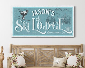Panneau personnalisé pour chalet de ski, décoration de cabine de ski, panneau de maison d'hiver, panneau de chalet de montagne, panneau de nom de famille vintage, art mural ferme, impression sur toile