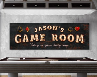 Personalized Game Room Sign, Custom Game Room Wall Decor, Poker Room Wall Art, Gift For Man Cave, Play Room Wall Decor, Large Canvas Print