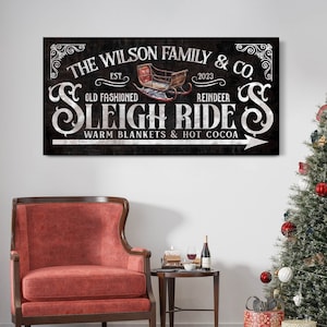 Personalized Sleigh Rides Reindeer Sign, Custom Hot Cocoa & Cookies Sign, Christmas Wall Art, Holiday Winter Decor, Vintage Santa Xmas Decor