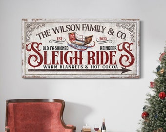 Personalized Sleigh Rides Sign, Holiday Seasonal Home Decor, Custom Christmas Decor, Vintage Nostalgic Xmas Decor, Farmhouse Christmas Decor
