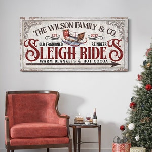 Personalized Sleigh Rides Sign, Holiday Seasonal Home Decor, Custom Christmas Decor, Vintage Nostalgic Xmas Decor, Farmhouse Christmas Decor