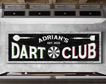 Personalized Dart Club Sign, Retro Dart Bar Decor, Man Cave Decor, Game Room Wall Art, Garage Wall Decor, Farmhouse Wall Art, Canvas Print