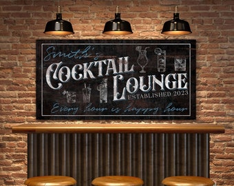 Custom Cocktail Lounge Sign, Home & Basement Bar Wall Decor, Rustic Man Cave Wall Art, Modern Farmhouse Wall Hanging, Vintage Canvas Print