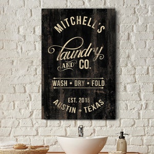 Personalized Laundry Co Sign, Vintage Laundry Room Sign, Rustic Wash Dry Fold Sign, Laundry Sign, Washing Room Decor, Farmhouse Wall Art