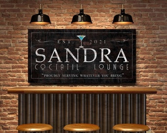Personalized Cocktail Lounge Sign, Cocktail Lounge Decor, Cocktail Bar Sign, Rustic Vintage Lounge Decor, Modern Farmhouse Decoration