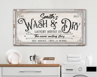 Personalized Laundry Service Sign, Custom Wash & Dry Sign, Laundry and Washing Room Wall Decor, Farmhouse Wall Art, Rustic Canvas Print