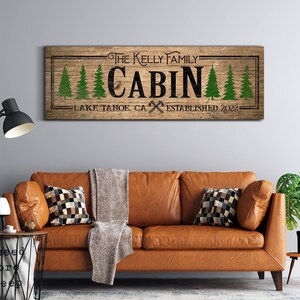 Customized Cabin Sign, Lodge Decor, Family Name Sign, Father&#39;s Day Gift, Man Cave, Workshop & Garage Decor, Farmhouse Wall Art, Canvas Print