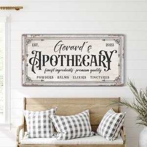 Personalized Apothecary Sign, Custom Medicine Wall Decor, Home Pharmacy Sign, Entryway Decor, Modern Farmhouse Wall Art, Rustic Canvas Print