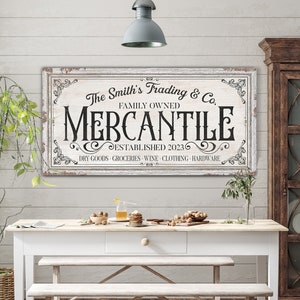 Personalized Mercantile Sign, Custom Family Company Sign, General Store Sign, Entryway Wall Decor, Outdoor Wall Hanging, Rustic Canvas Print