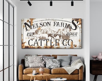 Custom Cattle Ranch Sign, Cattle Co. Sign, Cattle Company Sign, Cattle Ranch Family Room Decor, Farmhouse Wall Decor, Rustic Canvas Print