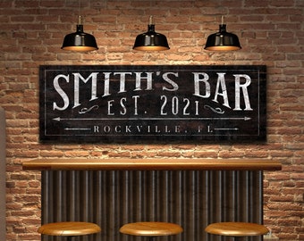 Personalized Bar Sign, Bar & Lounge Sign, Home Bar Decor, Rustic Pub Decor, Family Name Sign, Man Cave Sign, Modern Farmhouse Wall Art