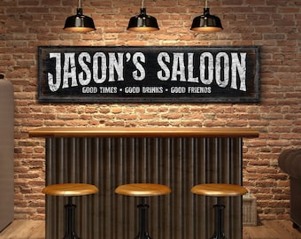 Custom Saloon Sign, Modern Farmhouse Wall Decor, Town Sign, Rustic Vintage, Family Name Sign, Custom Bar Decor, Tavern Wall Art, Home Decor