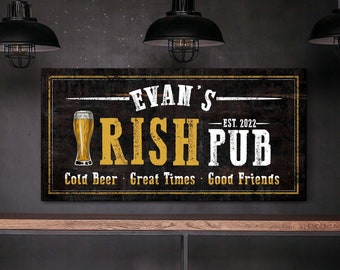 Personalized Irish Pub Sign, Irish Pub Decor, Irish Themed Bar Sign, Home Pub Sign, Basement Bar Decor, Farmhouse Wall Art, Canvas Print