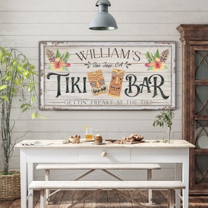 Custom Tiki Bar Sign, Personalized Outdoor Home Bar Decor, Backyard Patio Sign, Vintage Beach Bar Wall Hanging, New House Gift, Canvas Print