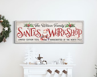 Personalized Santa's Workshop Sign, Custom Santa's Trading Co Sign, Holiday Christmas Gift,  Santa's Clause Wall Art, Farmhouse Canvas Sign