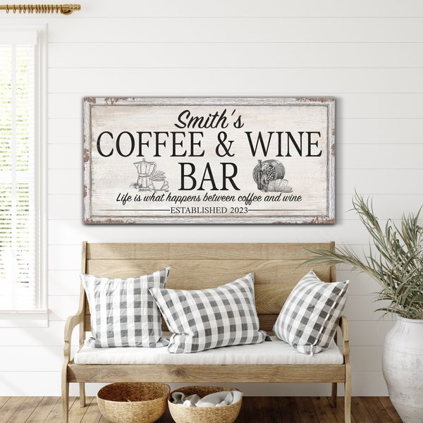 Custom Coffee & Wine Bar Sign, Kitchen Wall Hanging, Home Bar Wall Art, Modern Farmhouse Decor, Housewarming Gifts, Rustic Canvas Print