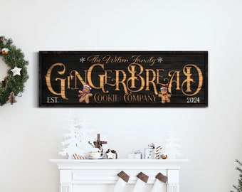 Personalized Gingerbread Cookie Co Sign, Kitchen Farmhouse Home Decor, Christmas Holiday Gift, Rustic Christmas Wall Art, Xmas Canvas Decor