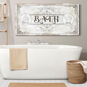 Custom Bath Sign, Bath Room Sign, Bathroom Decor, Hot Bath Sign, Over Bath Tub Decor, Bathroom Wall Art, Farmhouse Wall Art, Canvas Print