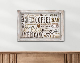 Custom Coffee Bar Sign Family Name Sign Family Coffee Co Sign Kitchen Wall Decor Gift for Coffee Lovers Canvas Wall Art Coffee Blend Names