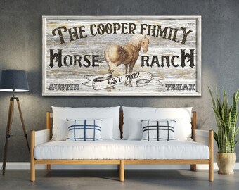 Enseigne personnalisée de ranch de chevaux, enseigne de ranch vintage, décoration ranch, nom de famille en plein air, art mural de ferme moderne, décoration de ferme rustique