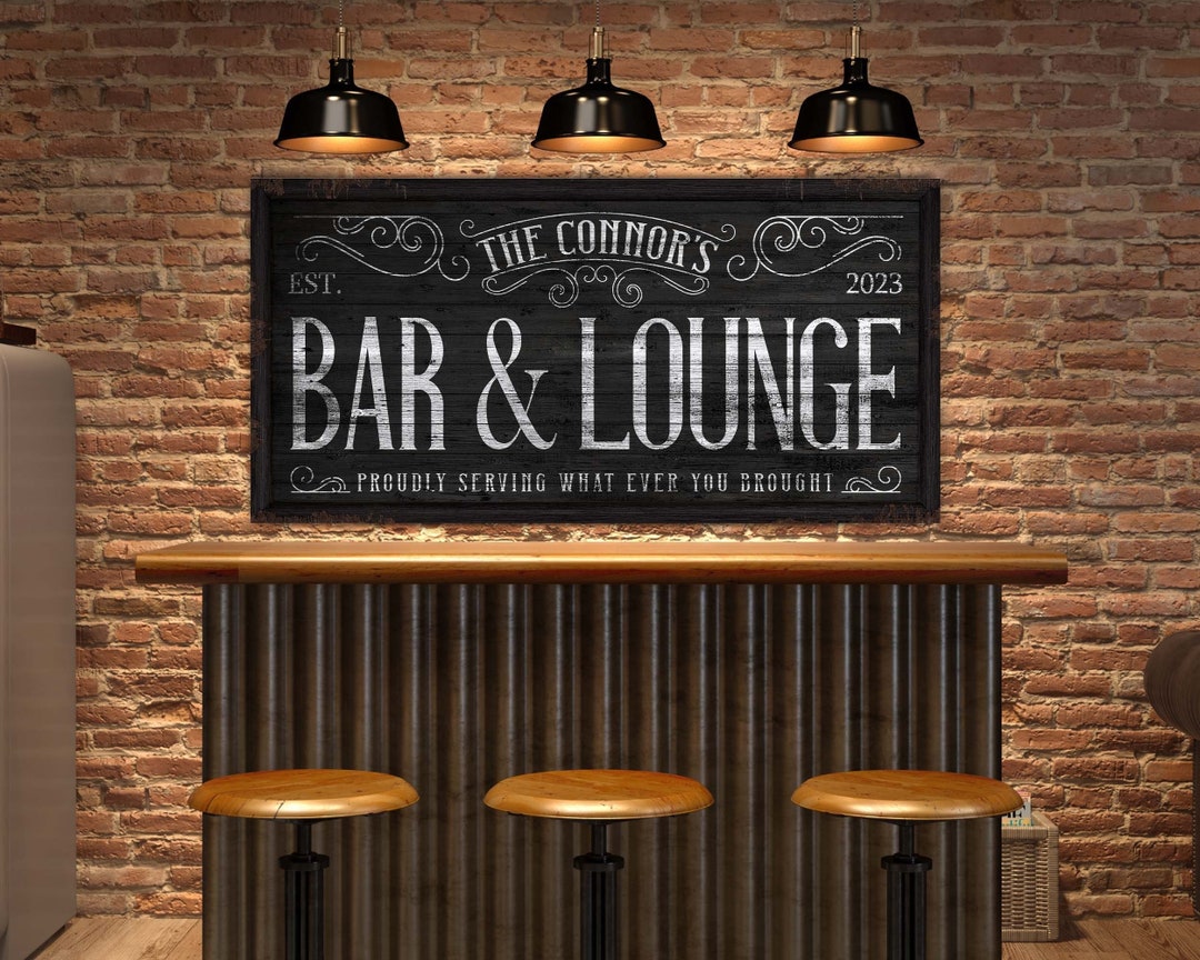 Personalized Bar and Lounge Sign, Vintage Basement Bar Wall Art, Custom