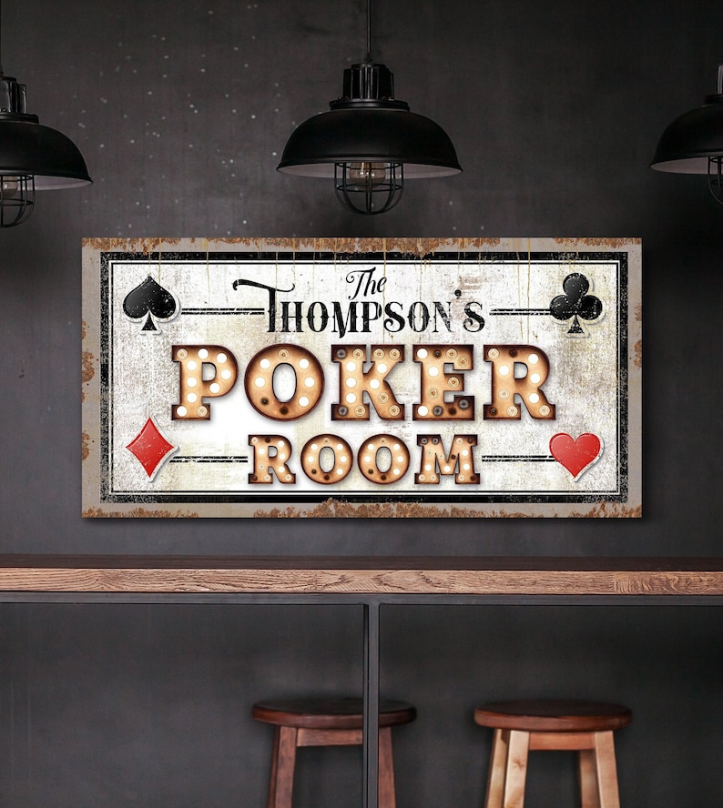 Customized Poker Room Sign, Rustic Game Room Decor, Last Name Sign, Custom Man Cave, Basement Wall Decor, Farmhouse Wall Art, Canvas Print bild 1