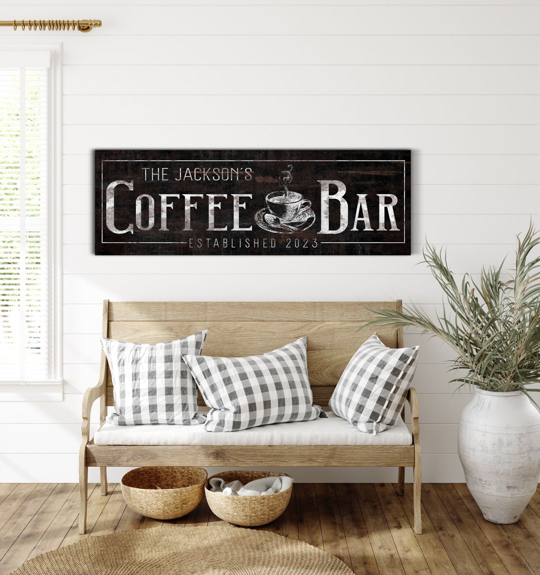 Custom Coffee Bar Sign, Vintage Farmhouse Kitchen Decor, Personalized