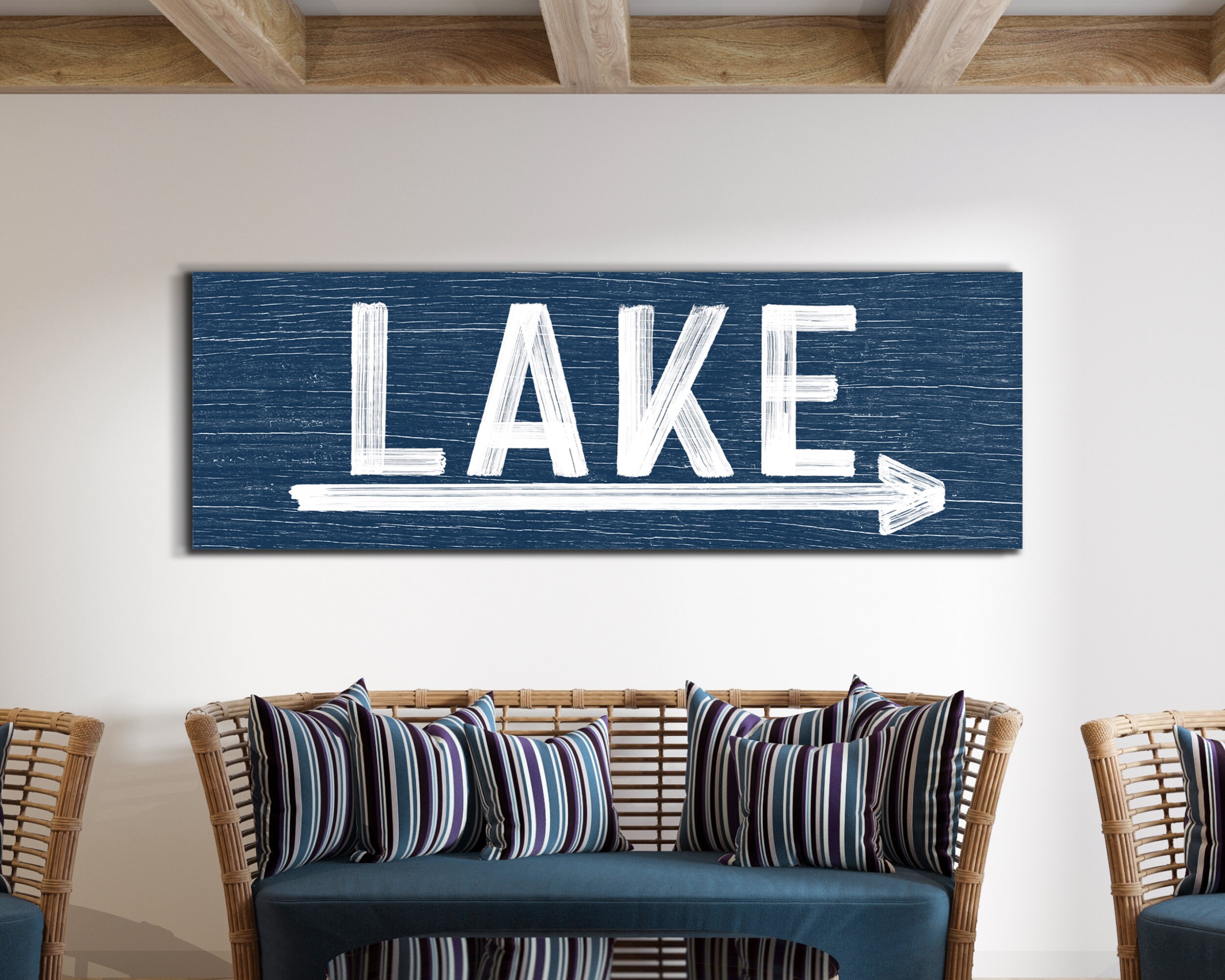 Lake Sign With Arrow, Lake Wall Art, Lake Life Sign, Vintage Lake Arrow ...