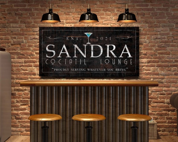 Personalized Cocktail Lounge Sign, Cocktail Lounge Decor, Cocktail Bar Sign, Rustic Vintage Lounge Decor, Modern Farmhouse Decoration