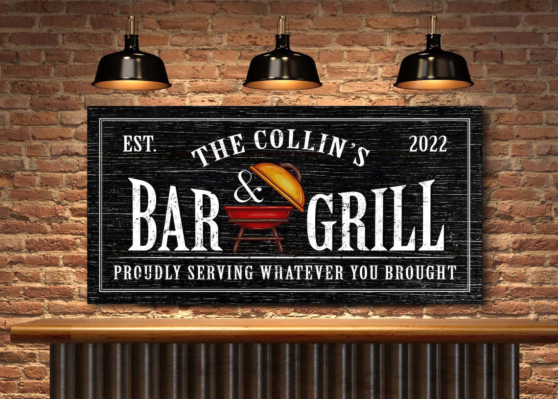 Custom Backyard Bar & Grill Sign Backyard BBQ Sign Backyard Etsy