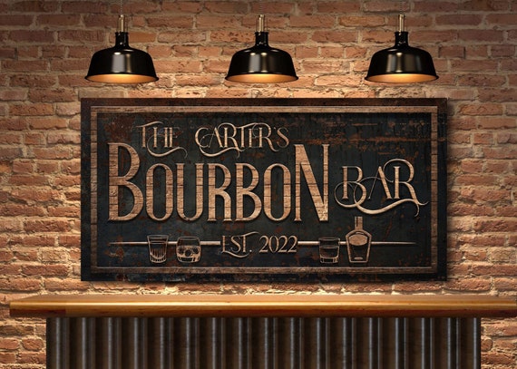 Custom Bourbon Bar Sign, Bar & Lounge Sign, Home Bar Decor, Rustic Pub Decor, Family Name Sign, Man Cave Sign, Farmhouse Canvas Art