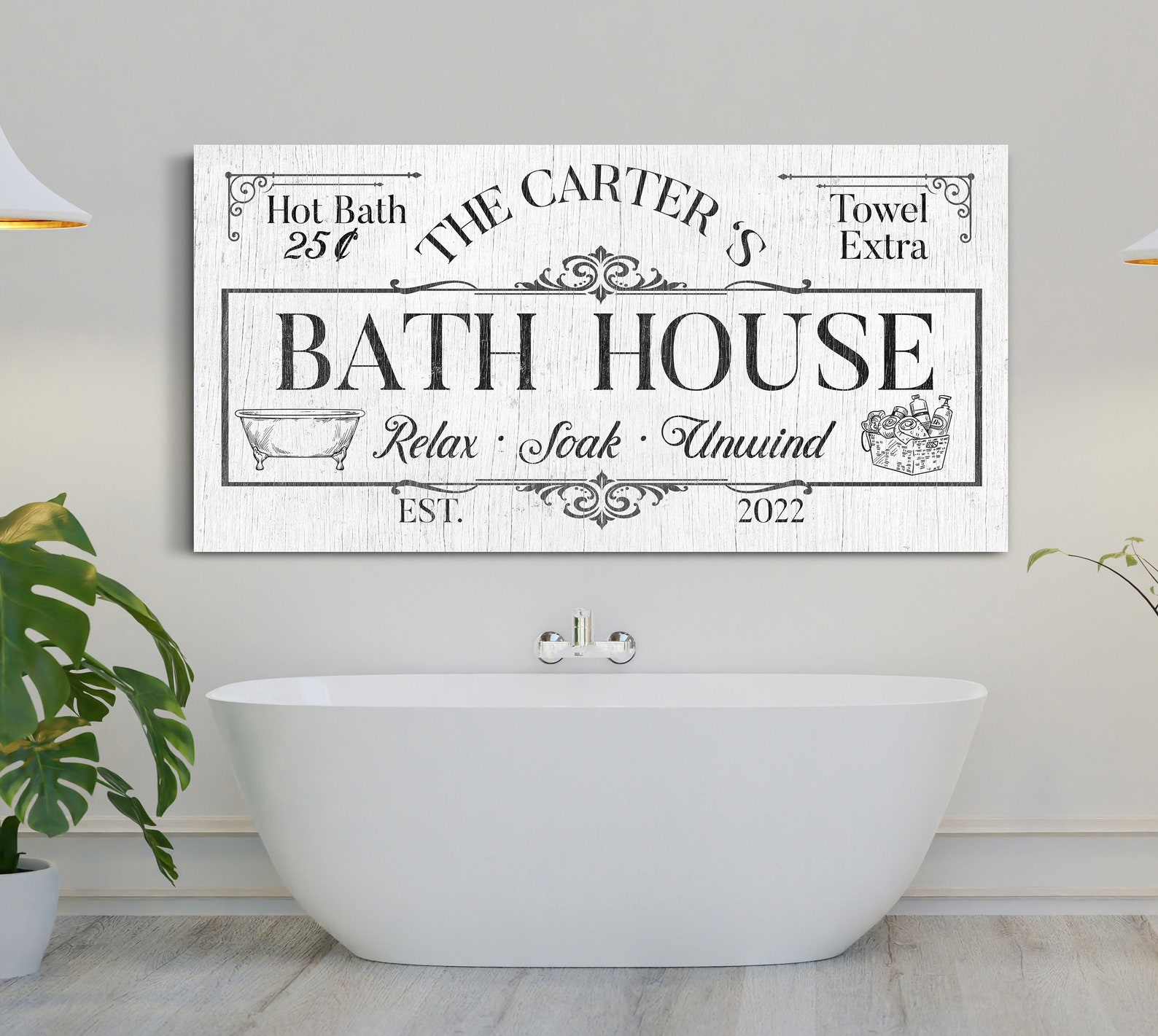 Custom Bath House Sign Bathroom Decor Hot Bath Sign Over Etsy
