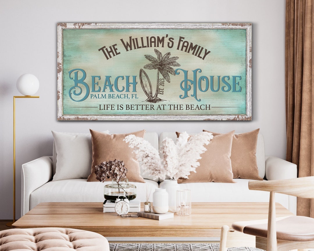 Custom Beach House Sign, Personalized Family Name Sign, Coastal House