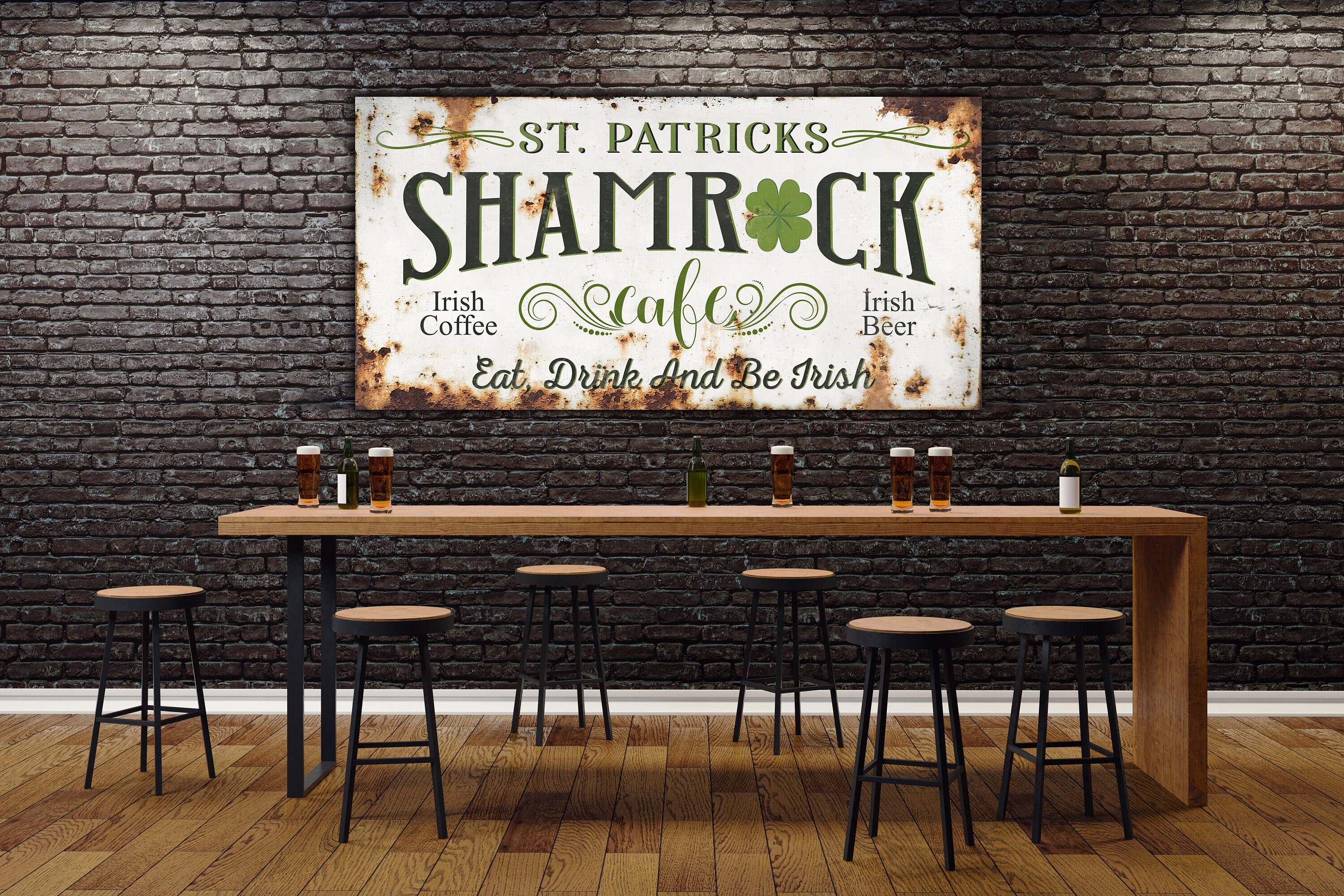 Shamrock Cafe Sign, St. Patrick's Day Wall Decor, Farmhouse Basement ...