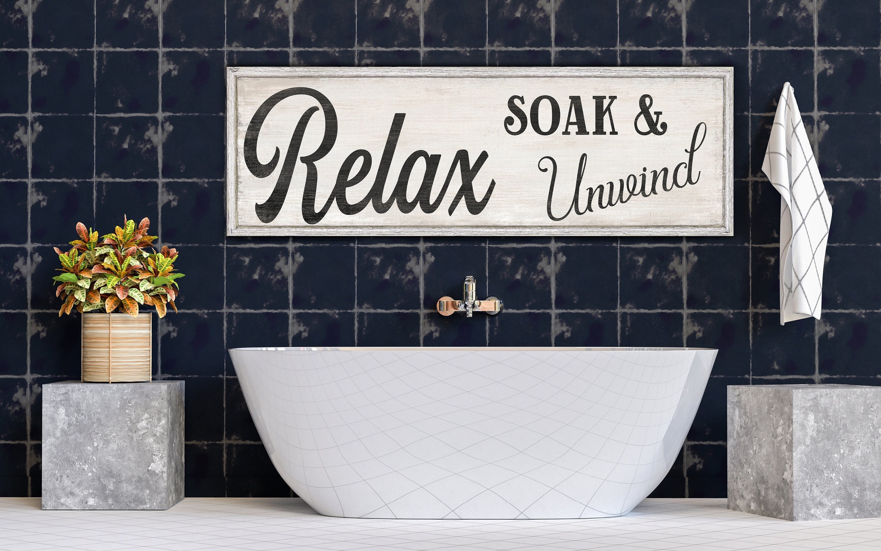 Relax Soak Unwind Sign, Bathroom Wall Decor, Hot Bath Sign, Washroom ...