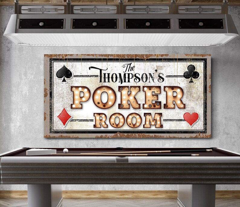 Customized Poker Room Sign, Rustic Game Room Decor, Last Name Sign, Custom Man Cave, Basement Wall Decor, Farmhouse Wall Art, Canvas Print bild 3