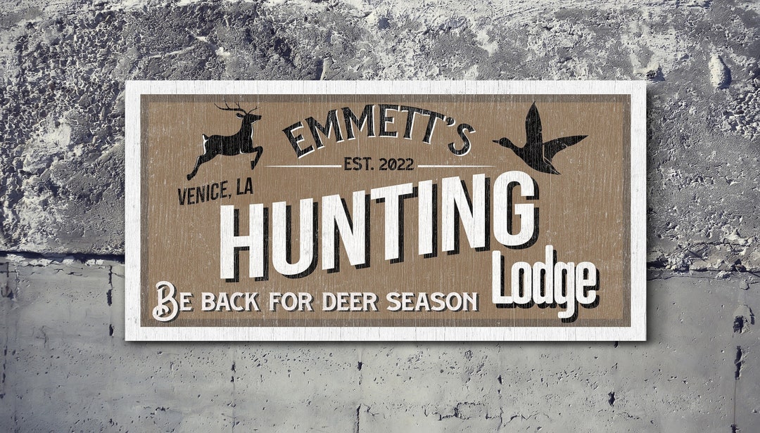 Personalized Hunting Lodge Sign, Hunting Lodge Decor, Deer Hunting Sign, Vintage Man Cave Decor