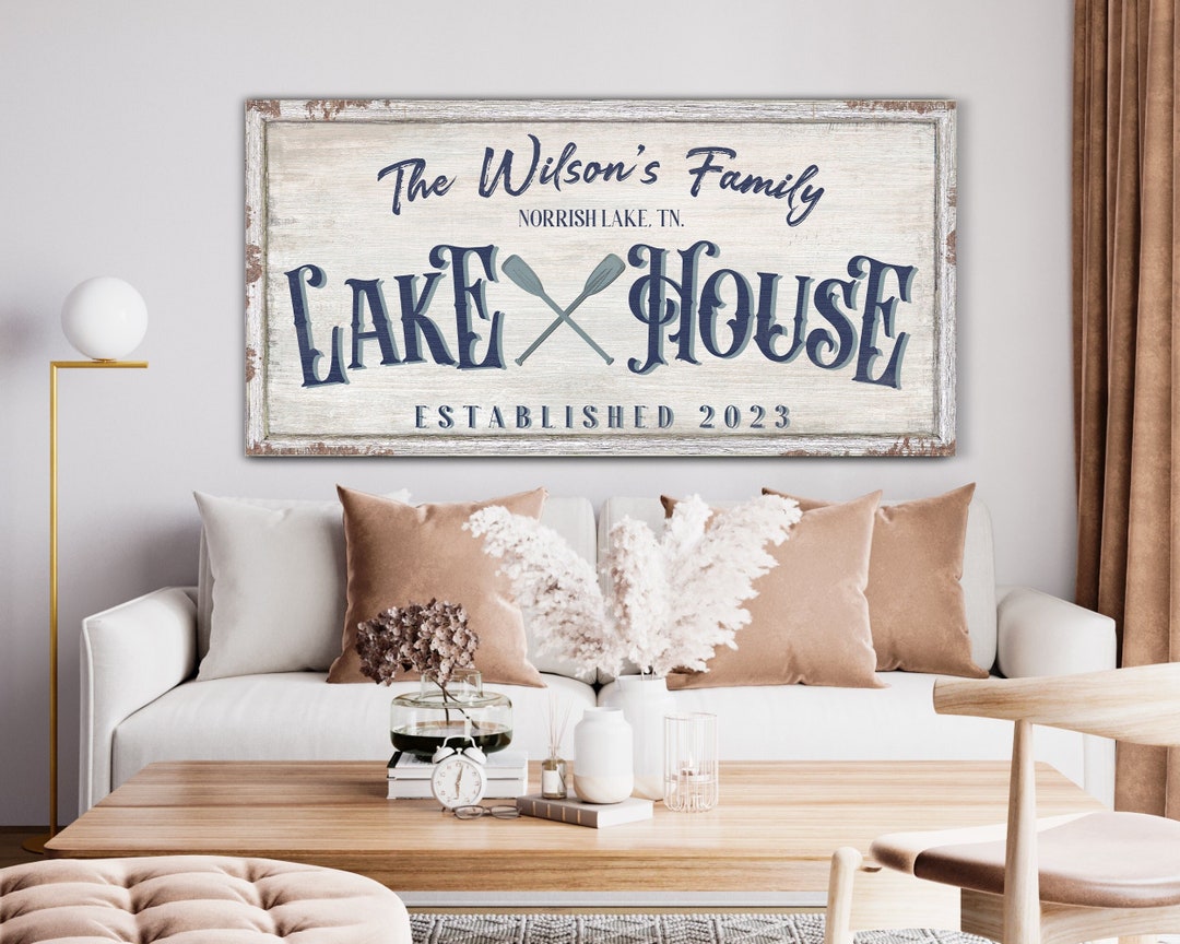 Custom Lake House Sign, Personalized Family Name Wall Art, Cottage ...