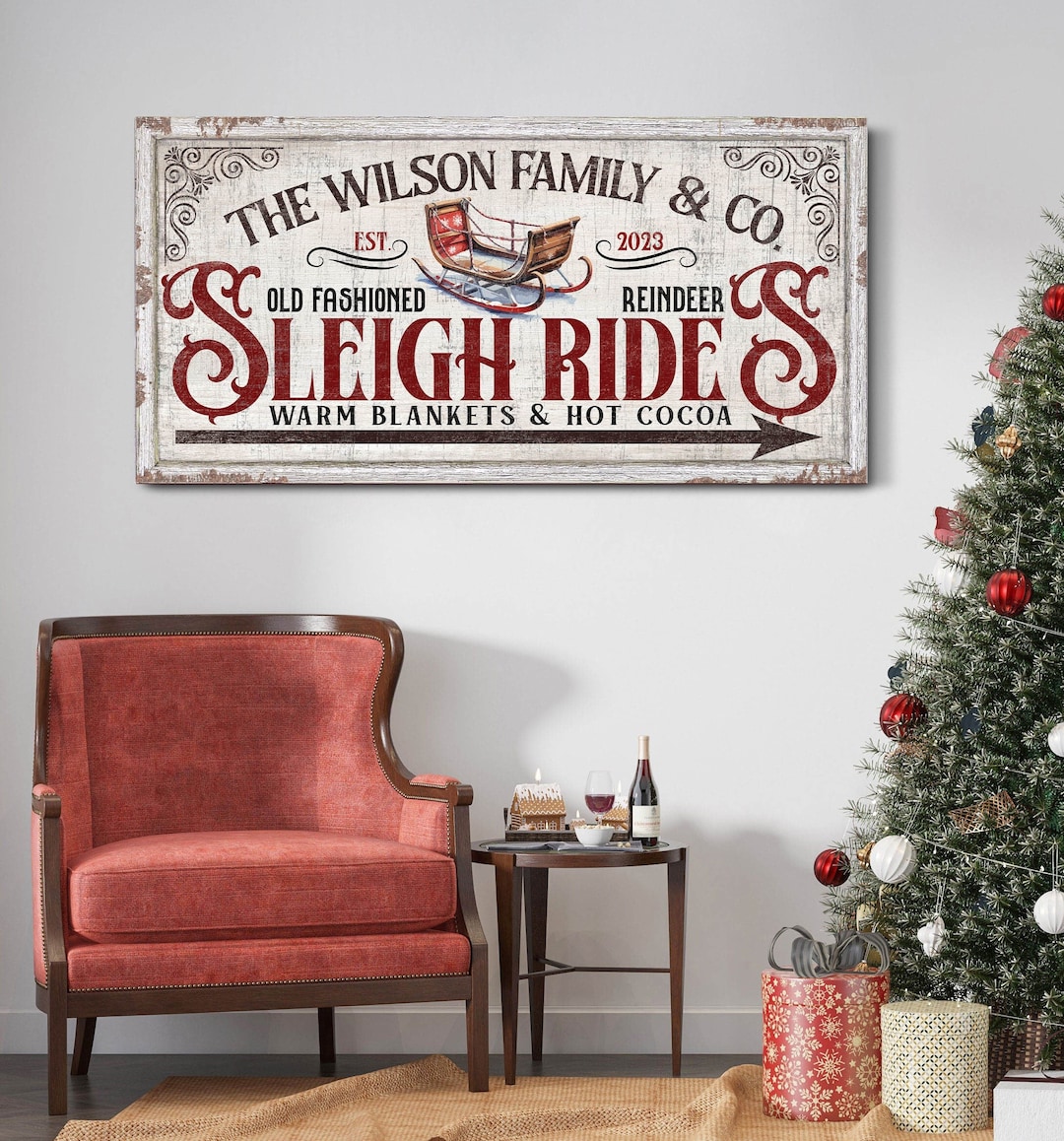 Personalized Sleigh Rides Sign, Holiday Seasonal Home Decor, Custom ...