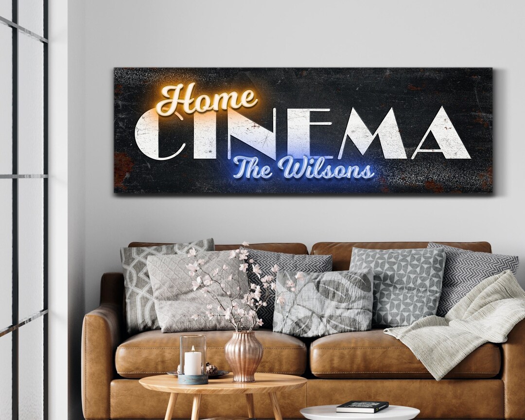 Personalized Home Cinema Sign, Family Theater Room Sign, Movie Room