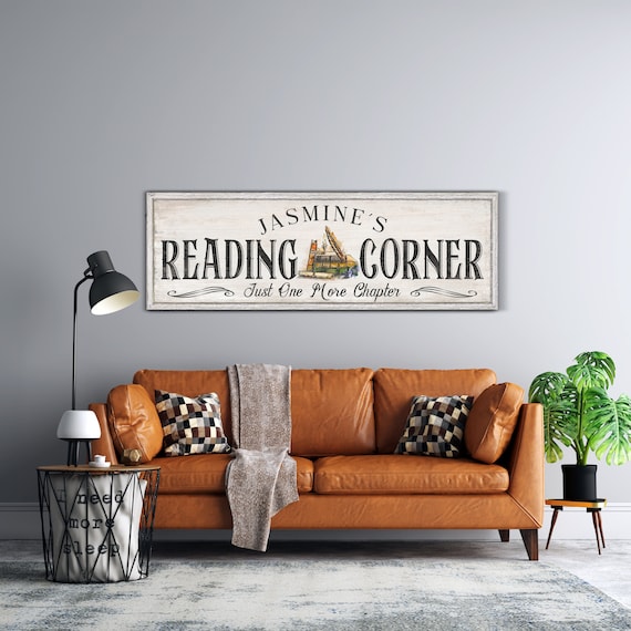 Personalized Reading Corner Sign, Modern Library Wall Decor, Custom Book Club Wall Hanging, Book Lover & Librarian Gift, Rustic Canvas Print