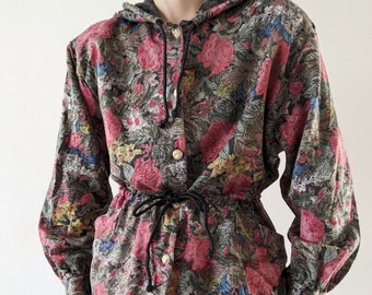 90's vintage flower print blouson shacket jacket with hoodie S M l